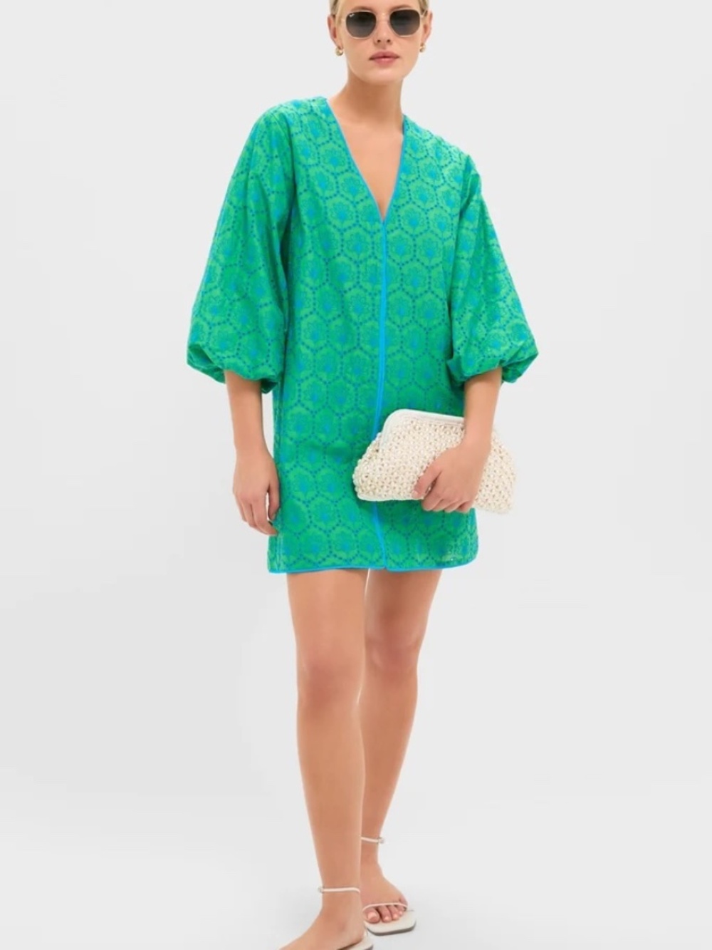 Tuckernuck Hyacinth House Seafoam Palm Eyelet Mini Arem Caftan